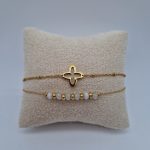 Bracelet Double Rangée avec Trèfle et Perles