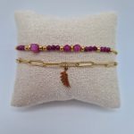 Bracelet double rang doré avec perles et feuille