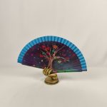 Éventail en bois motif "Arbre aux Cœurs" – Bleu