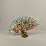 Éventail en bois motif "Chouettes & Fleurs" – Bleu clair