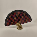 Éventail en bois motif "Têtes de Félins" – Noir